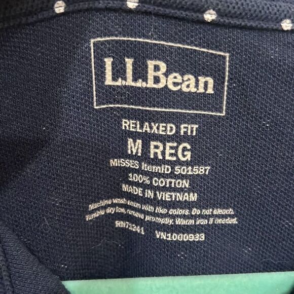 L.L. Bean Women’s Relaxed Fit Polka Dot Polo Golf Shirt Size Medium Navy and Whi - Picture 3 of 9